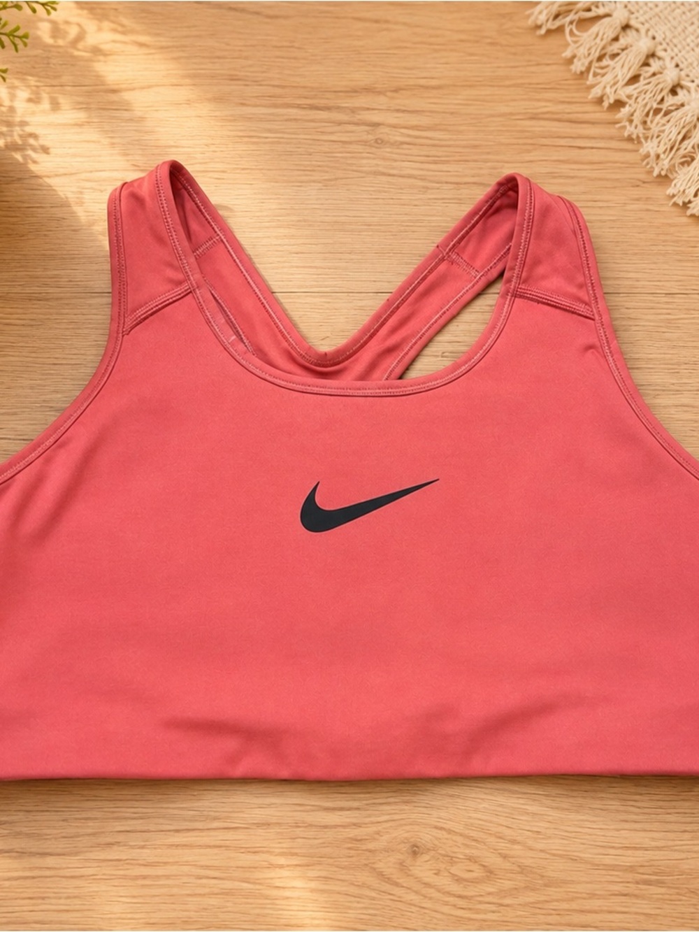 Nike Coral Pink Racerback Sports Bra with Black Swoosh